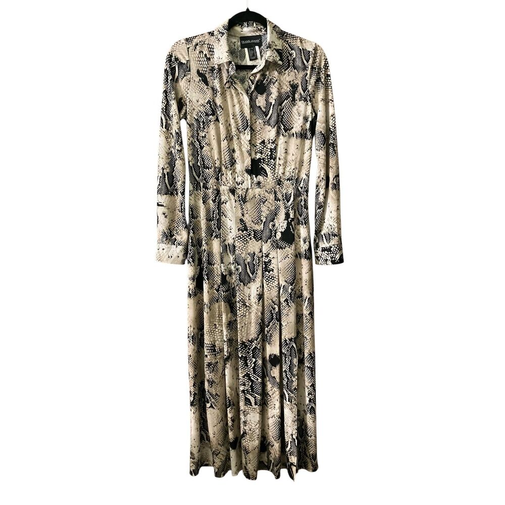 Frank Lyman snake print long sleeve pleated maxi shirt dress